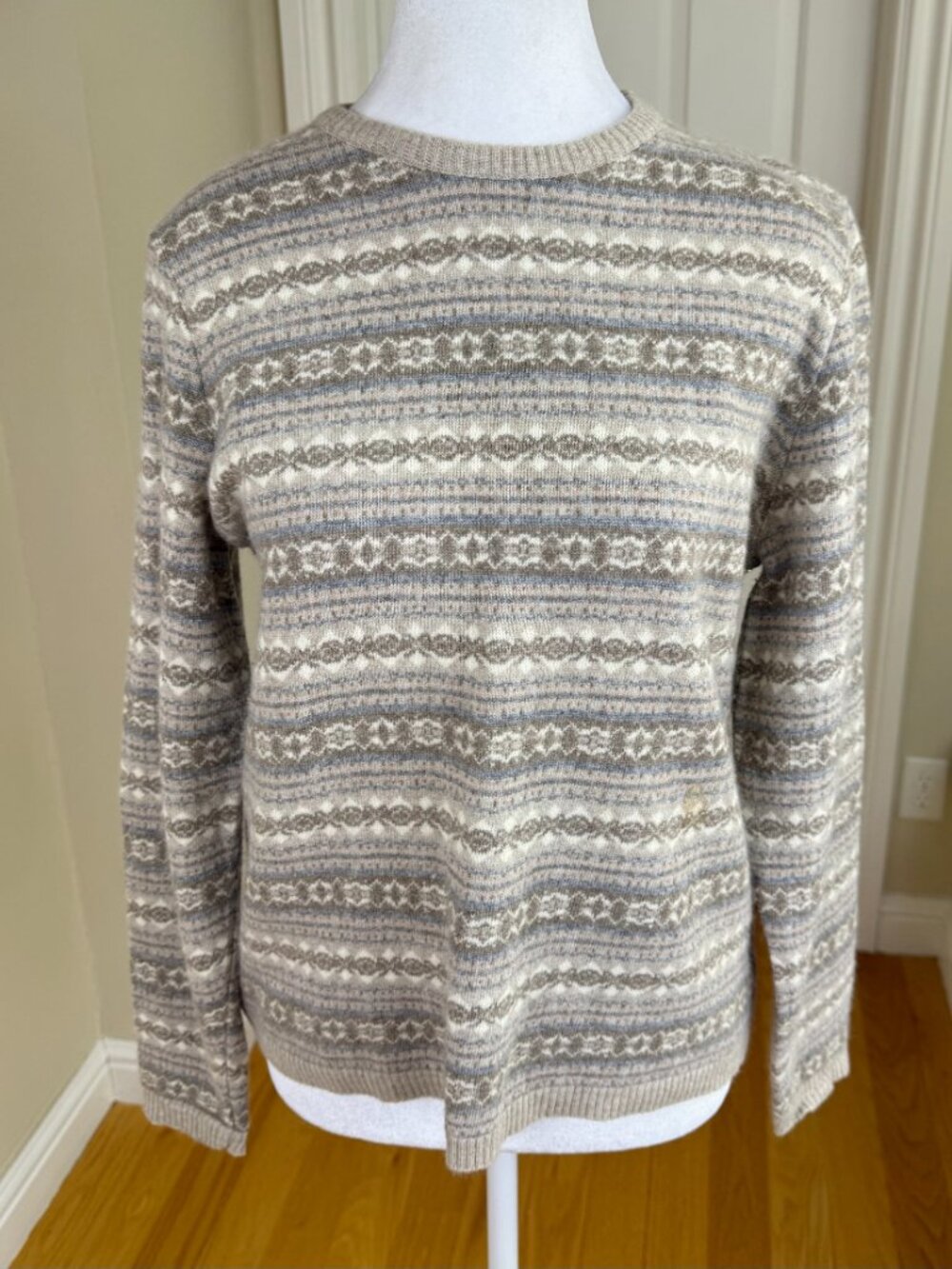 Talbots Italian Wool Angora Fair Isle Sweater Nordic Soft Neutral Classic (S)